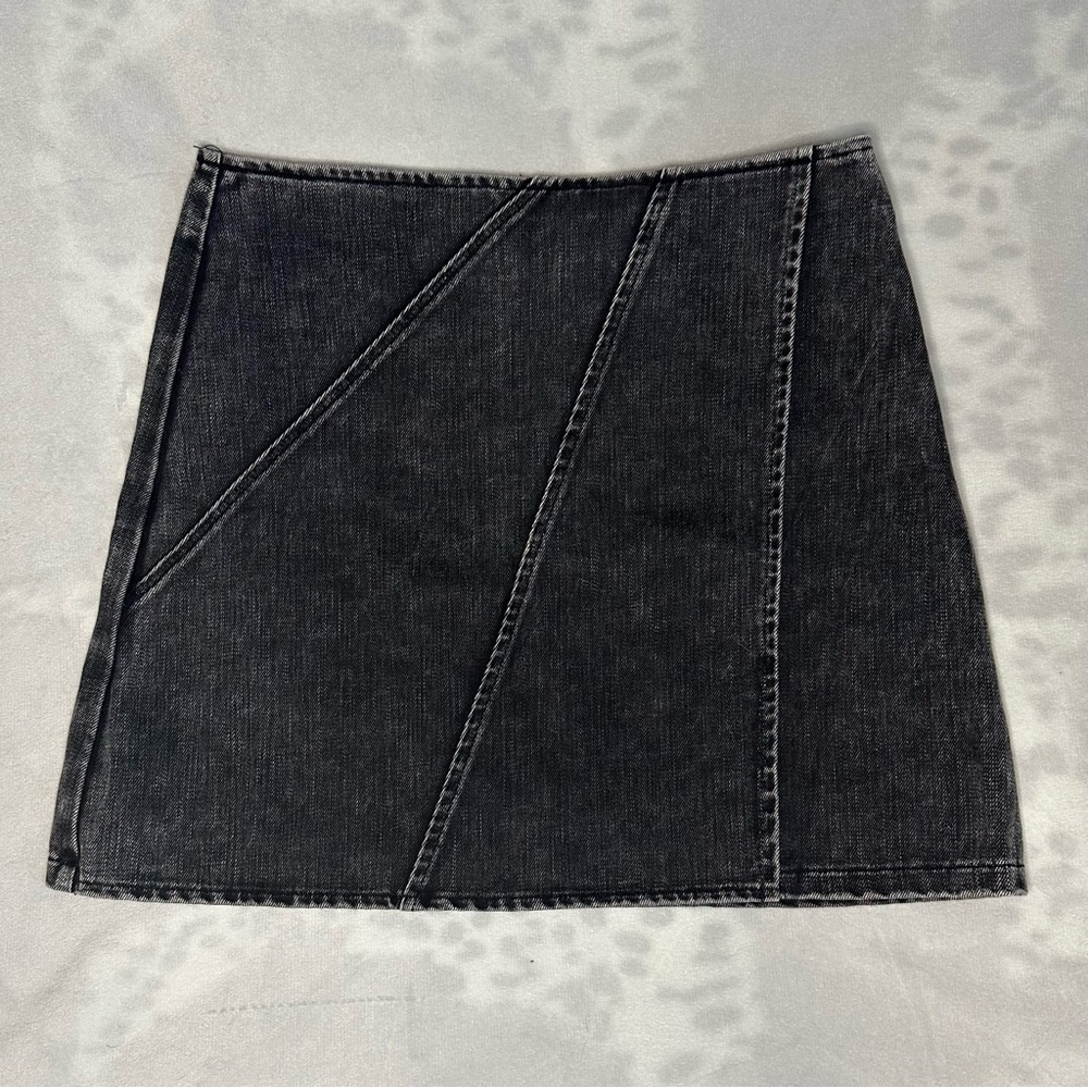 She + Sky Dark Gray Denim Mini Skirt with Panel Detail